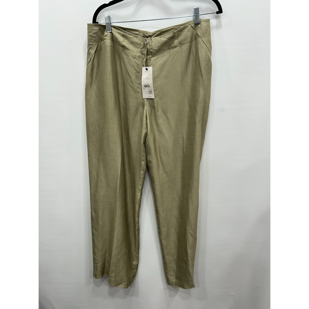 NWT Sigrid Olsen Pants Womens  14 Green Silk Linen Blend Lightweight Casual Chic